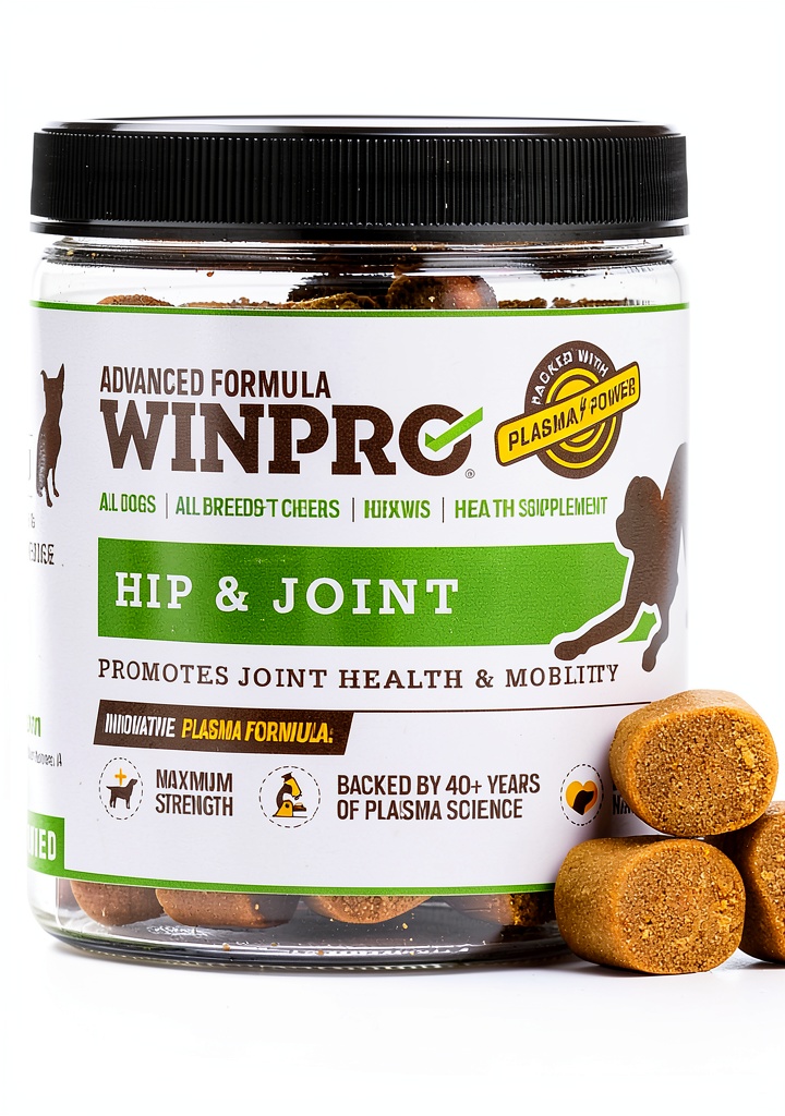 WINPRO Dog Joint Supplement Soft Chews package and chews displayed