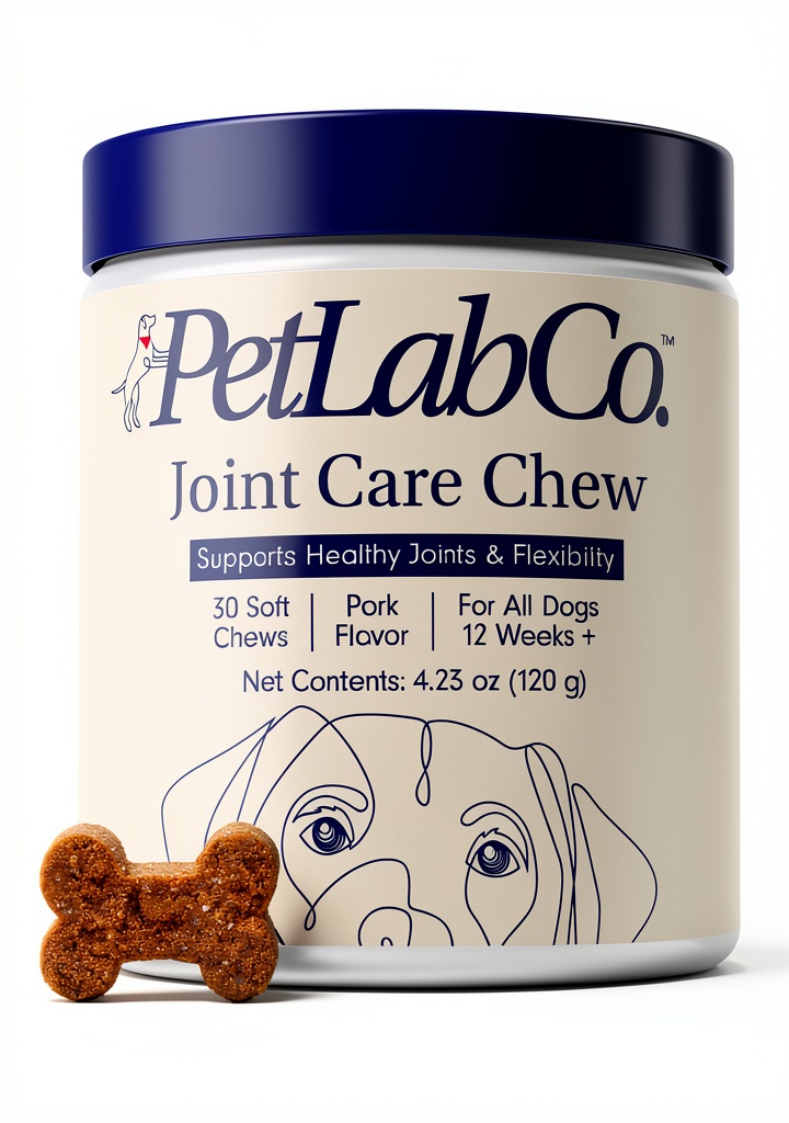PetLab Co Joint Care Soft Chews package and chews displayed on a table