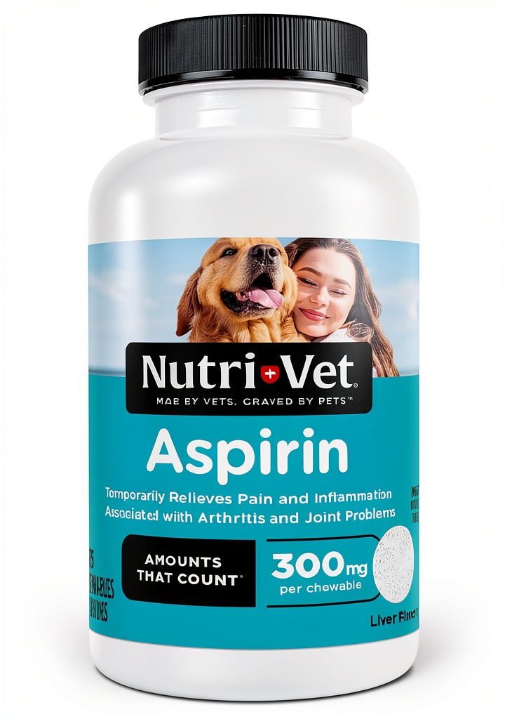 Nutri-Vet Aspirin for Dogs bottle with tablets displayed
