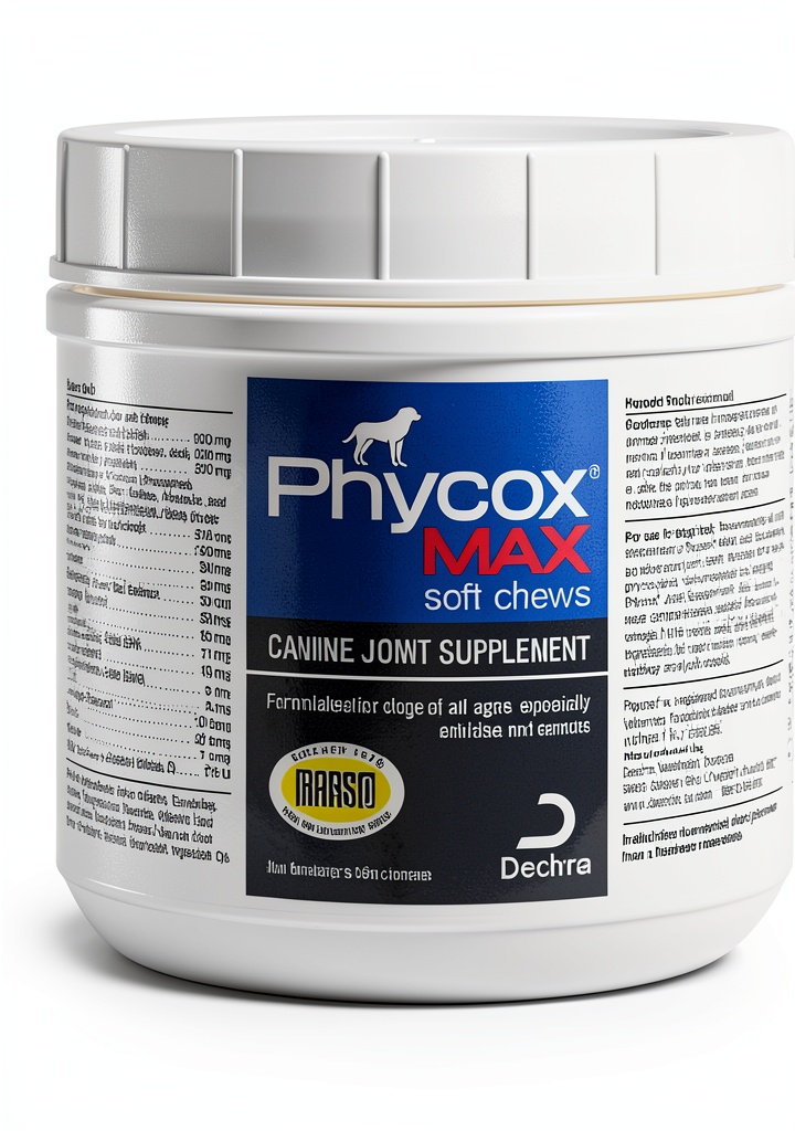 Phycox joint supplement soft chews for dogs displayed on a counter